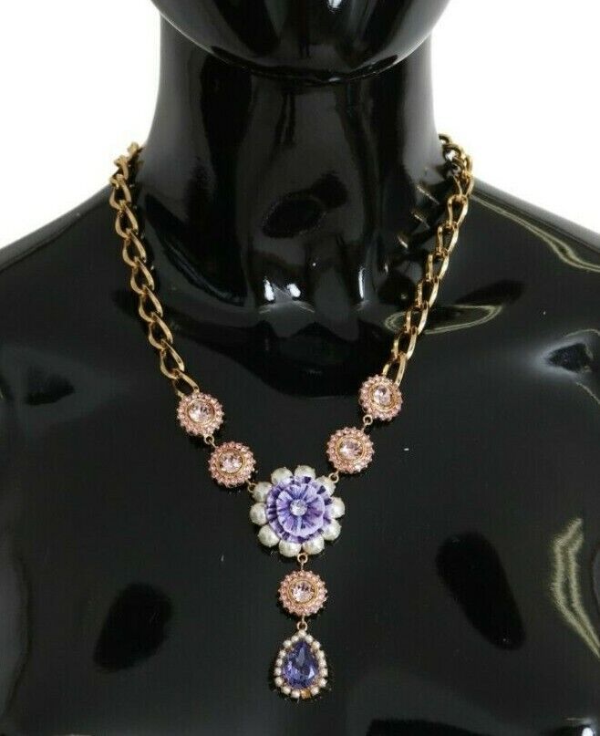 Dolce & Gabbana - Dolce & Gabbana Elegant Gold Crystal Floral Charm Necklace - SMY100331 - Ask Me Wear