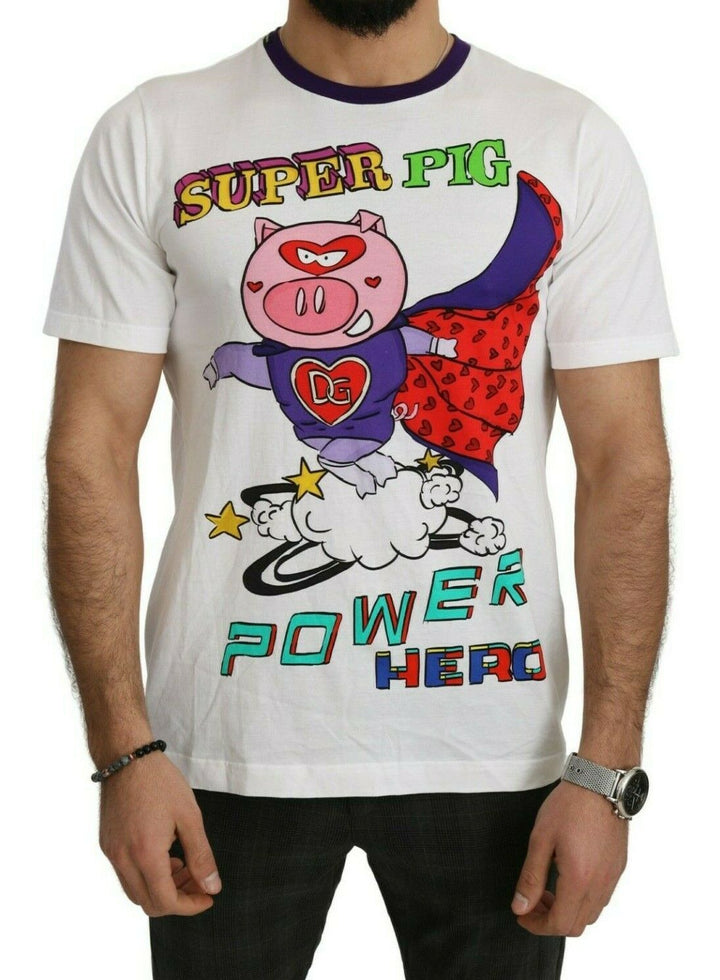 Dolce &amp; Gabbana White Cotton Top Super Power Pig T-shirt by Dolce &amp; Gabbana outlet now on sale