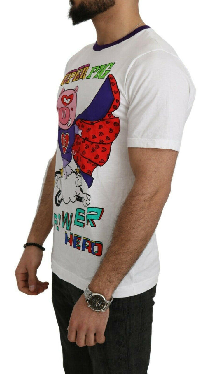 Dolce &amp; Gabbana White Cotton Top Super Power Pig T-shirt by Dolce &amp; Gabbana outlet now on sale
