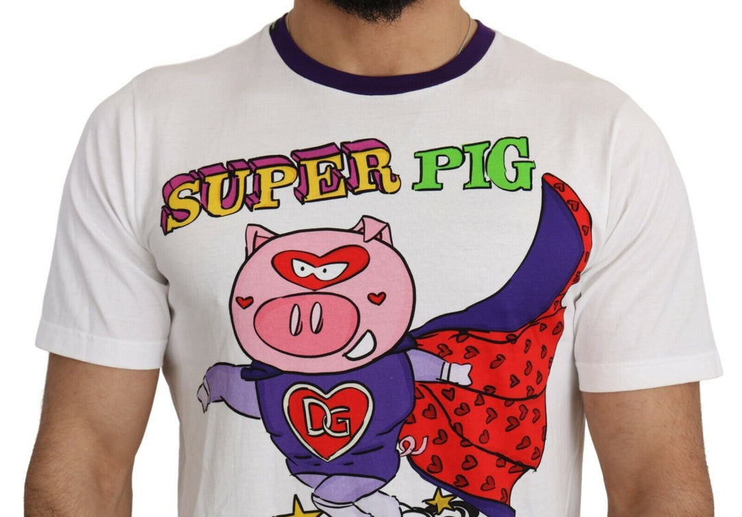 Dolce &amp; Gabbana White Cotton Top Super Power Pig T-shirt by Dolce &amp; Gabbana outlet now on sale