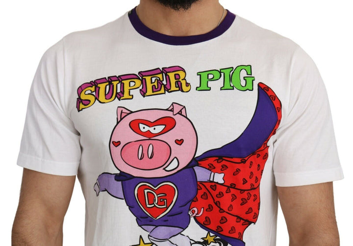Dolce &amp; Gabbana White Cotton Top Super Power Pig T-shirt by Dolce &amp; Gabbana outlet now on sale