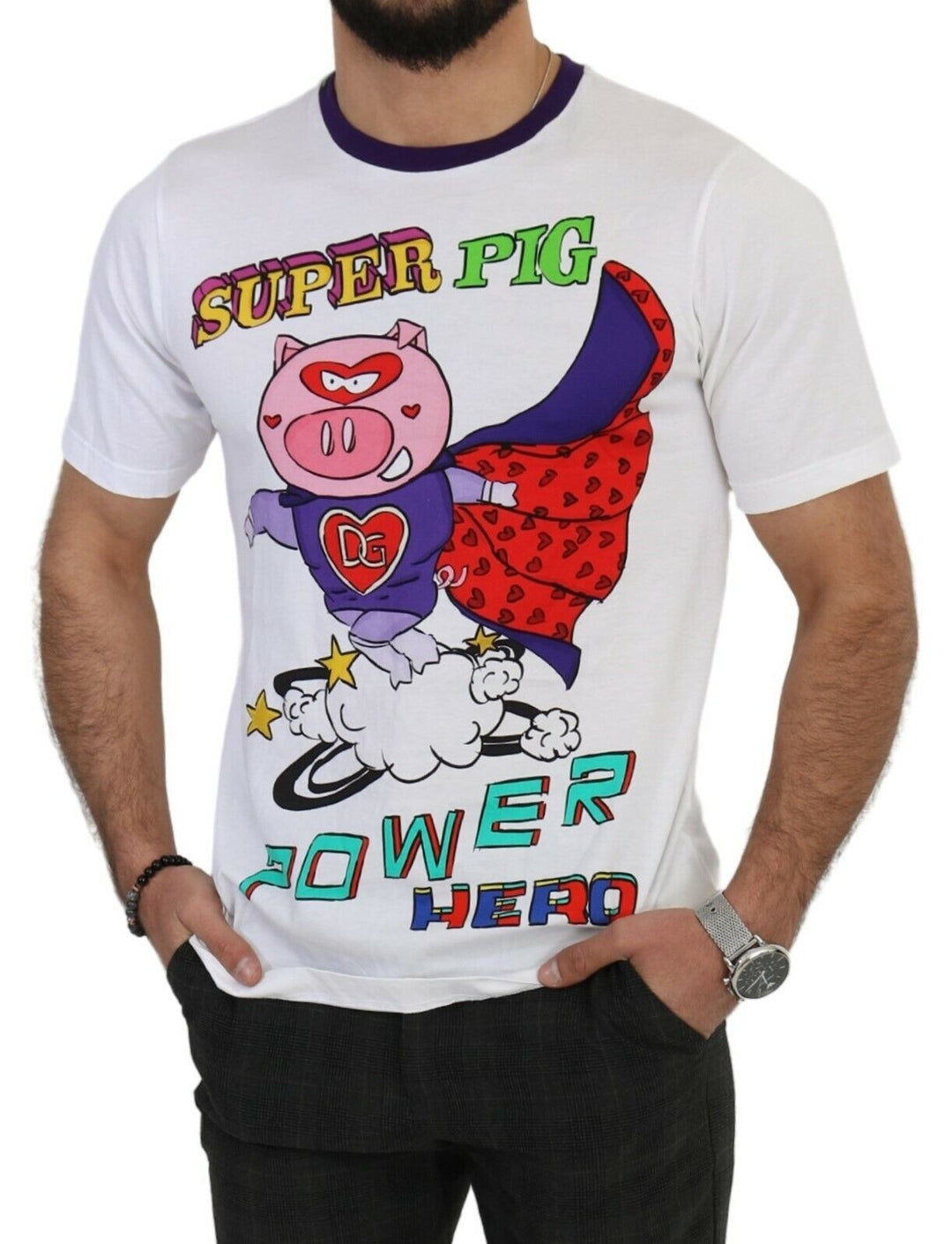 Dolce &amp; Gabbana White Cotton Top Super Power Pig T-shirt by Dolce &amp; Gabbana outlet now on sale