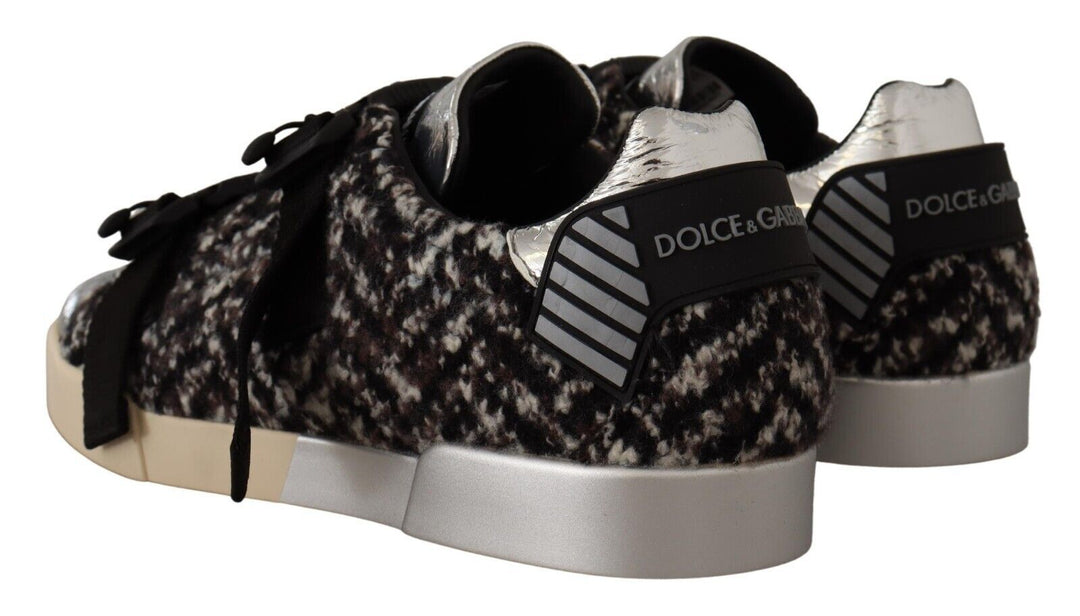 Dolce &amp; Gabbana Sample Sale Dolce &amp; Gabbana Silver Leather Brown Cotton Wool Sneakers Shoes - | Designer outlet