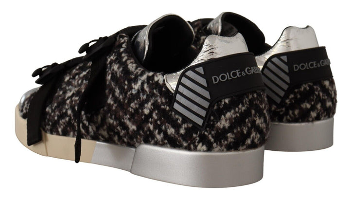 Dolce &amp; Gabbana Sample Sale Dolce &amp; Gabbana Silver Leather Brown Cotton Wool Sneakers Shoes - | Designer outlet