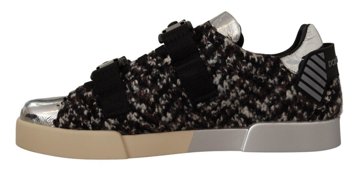 Dolce &amp; Gabbana Sample Sale Dolce &amp; Gabbana Silver Leather Brown Cotton Wool Sneakers Shoes - | Designer outlet