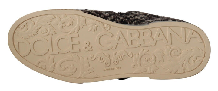 Dolce &amp; Gabbana Sample Sale Dolce &amp; Gabbana Silver Leather Brown Cotton Wool Sneakers Shoes - | Designer outlet
