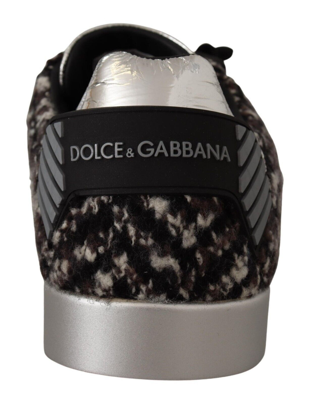 Dolce &amp; Gabbana Sample Sale Dolce &amp; Gabbana Silver Leather Brown Cotton Wool Sneakers Shoes - | Designer outlet