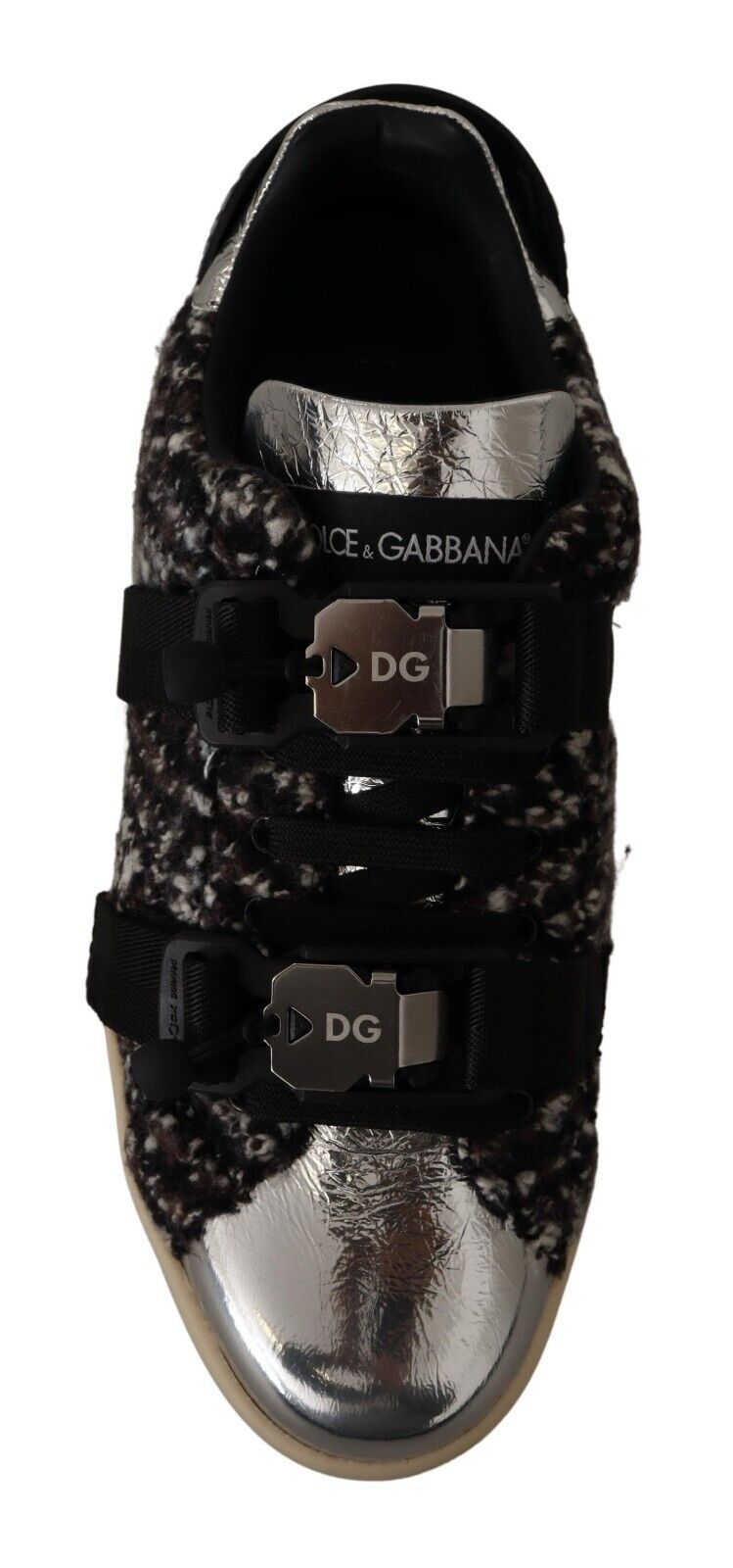 Dolce &amp; Gabbana Sample Sale Dolce &amp; Gabbana Silver Leather Brown Cotton Wool Sneakers Shoes - | Designer outlet
