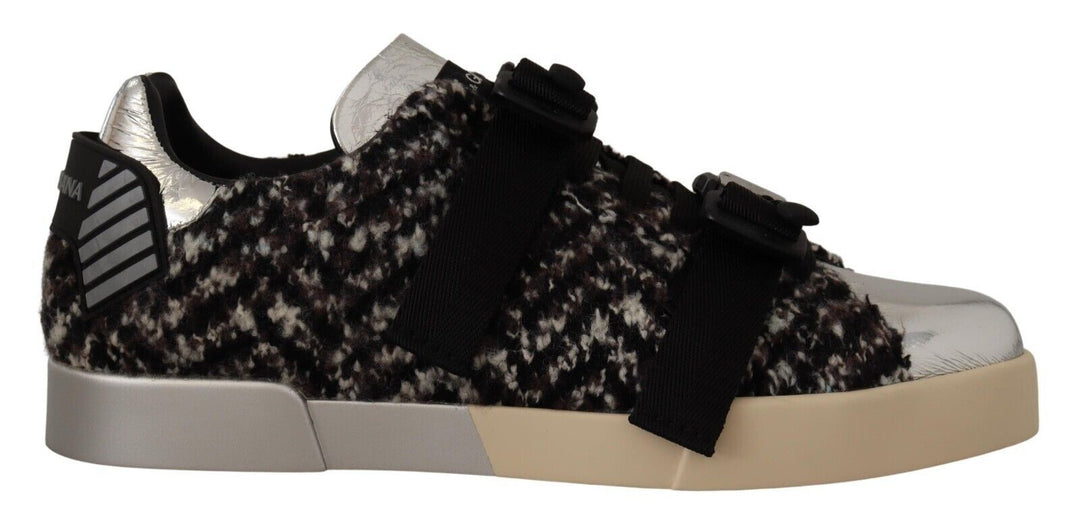 Dolce &amp; Gabbana Sample Sale Dolce &amp; Gabbana Silver Leather Brown Cotton Wool Sneakers Shoes - | Designer outlet