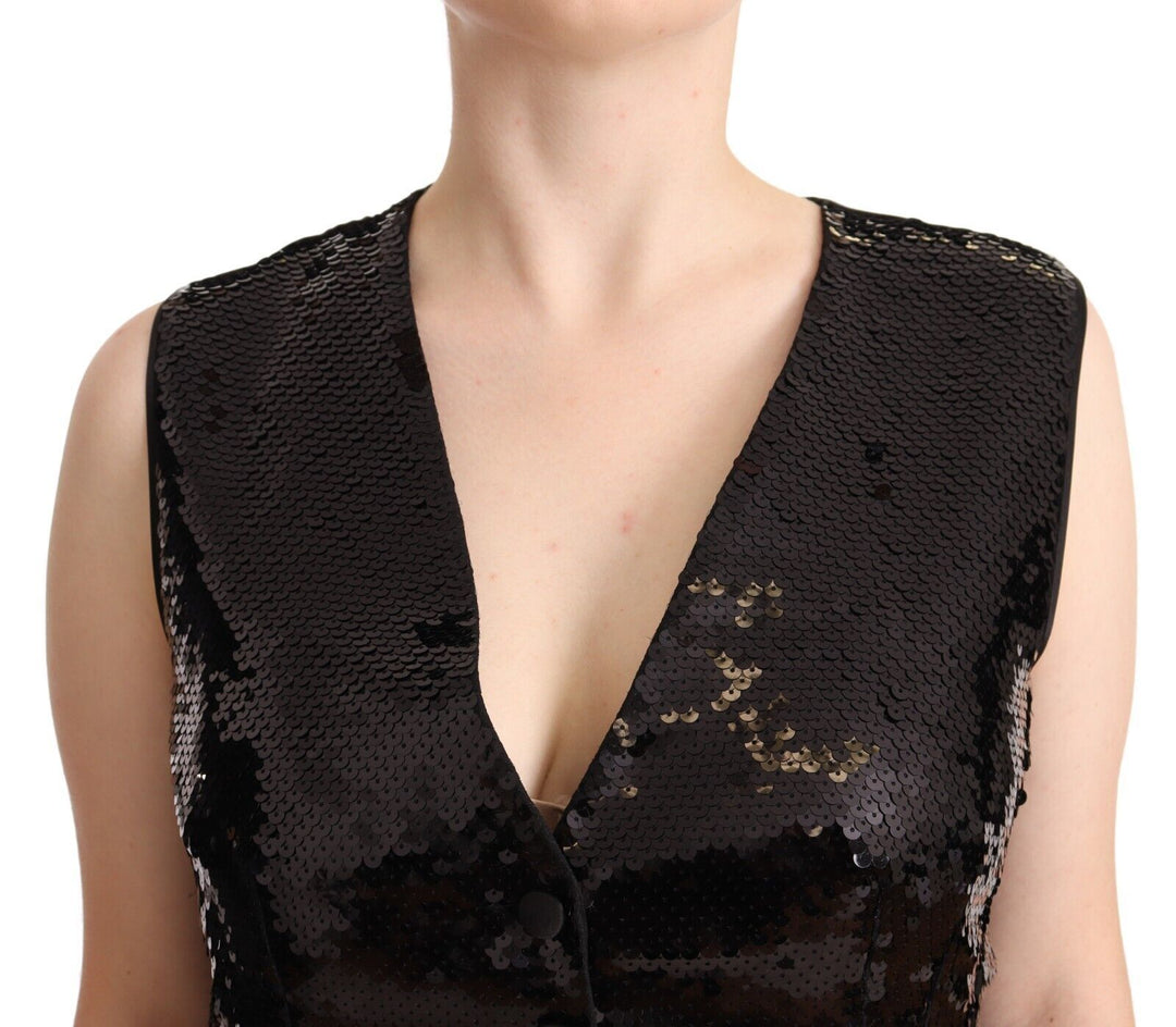Dolce &amp; Gabbana Black Sequin V-Neck Sleeveless Vest Tank Top by Dolce &amp; Gabbana outlet now on sale