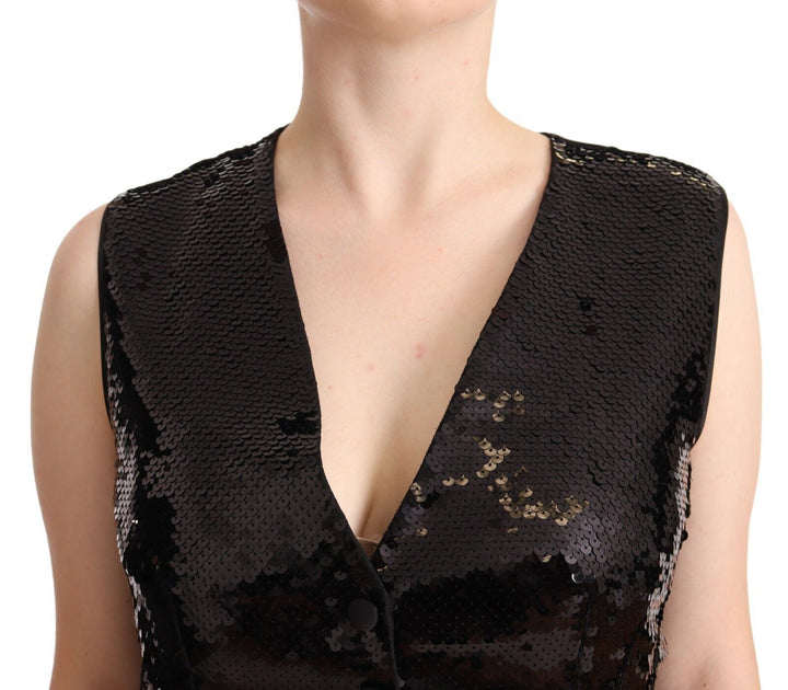 Dolce &amp; Gabbana Black Sequin V-Neck Sleeveless Vest Tank Top by Dolce &amp; Gabbana outlet now on sale