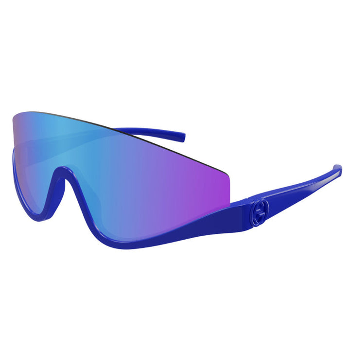 Gucci Shield Semi Rim, with a Blue frame and Blue Gradient Mirror lens.