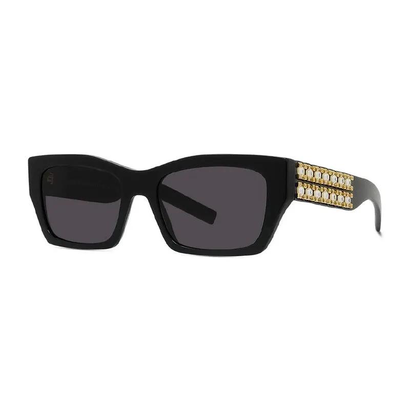 Givenchy Sunglasses Rectangle Full Rim, Shiny Black And Studs Frame And Grey Lens Gv40077I01A