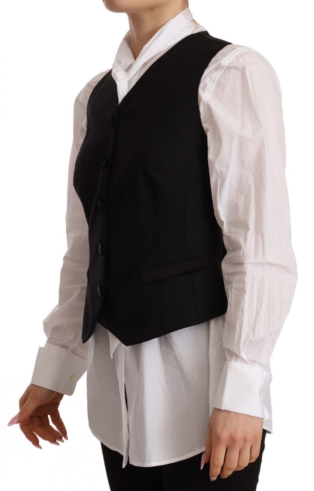 Dolce &amp; Gabbana Sample Sale Dolce &amp; Gabbana Black Button Down Sleeveless Vest Viscose Top - | Designer outlet