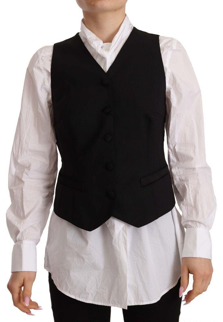 Dolce &amp; Gabbana Sample Sale Dolce &amp; Gabbana Black Button Down Sleeveless Vest Viscose Top - | Designer outlet