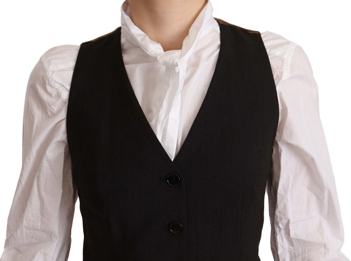 Dolce &amp; Gabbana Sample Sale Dolce &amp; Gabbana Black Button Down Sleeveless Vest Polyester Top - | Designer outlet