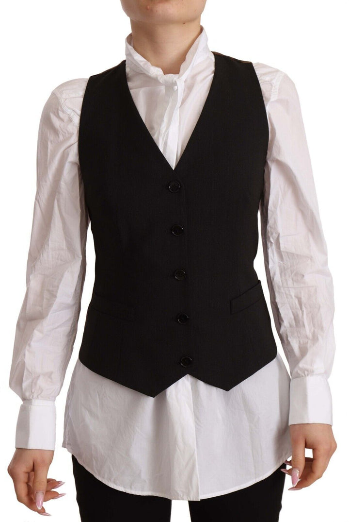Dolce &amp; Gabbana Sample Sale Dolce &amp; Gabbana Black Button Down Sleeveless Vest Polyester Top - | Designer outlet