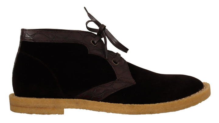 Dolce &amp; Gabbana Sample Sale Dolce &amp; Gabbana Brown Velvet Exotic Leather Boots - | Designer outlet
