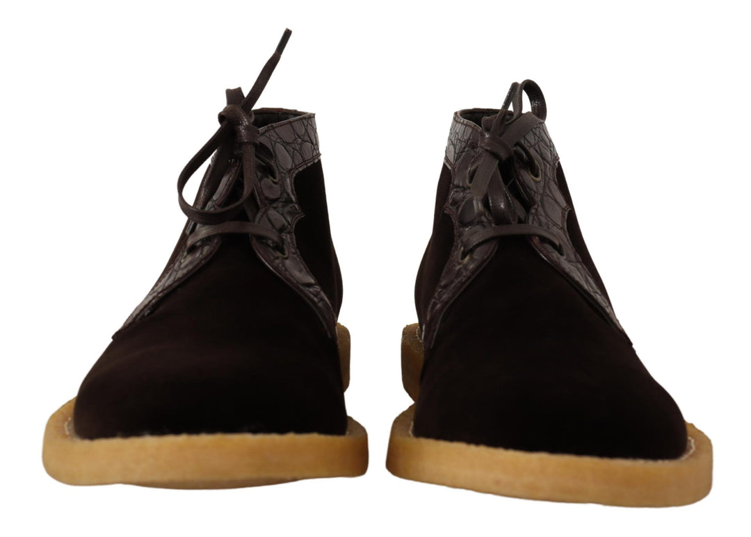 Dolce &amp; Gabbana Sample Sale Dolce &amp; Gabbana Brown Velvet Exotic Leather Boots - | Designer outlet
