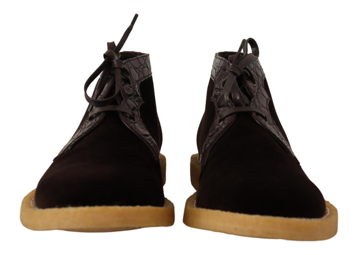 Dolce &amp; Gabbana Sample Sale Dolce &amp; Gabbana Brown Velvet Exotic Leather Boots - | Designer outlet