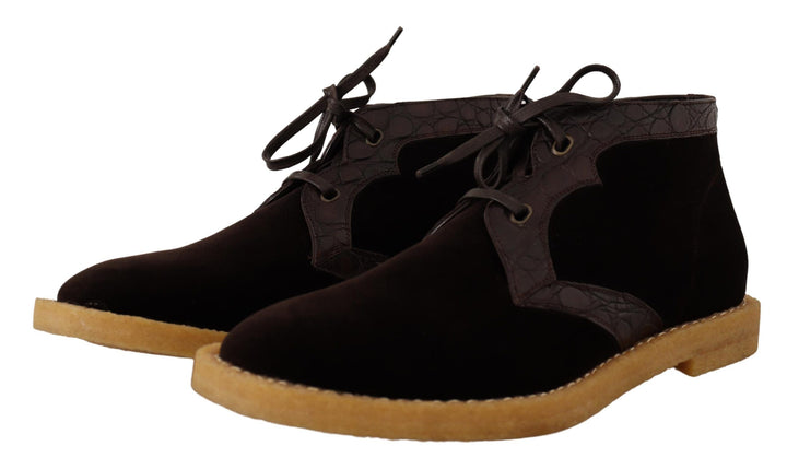 Dolce &amp; Gabbana Sample Sale Dolce &amp; Gabbana Brown Velvet Exotic Leather Boots - | Designer outlet
