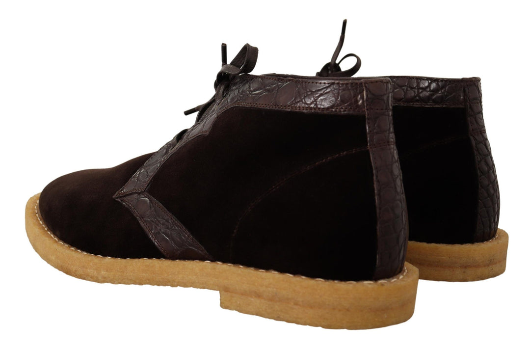 Dolce &amp; Gabbana Sample Sale Dolce &amp; Gabbana Brown Velvet Exotic Leather Boots - | Designer outlet