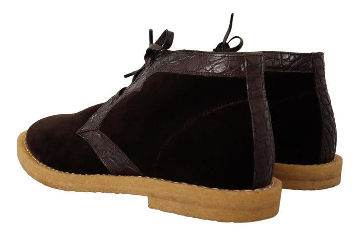 Dolce &amp; Gabbana Sample Sale Dolce &amp; Gabbana Brown Velvet Exotic Leather Boots - | Designer outlet