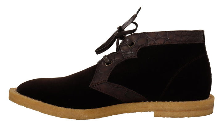 Dolce &amp; Gabbana Sample Sale Dolce &amp; Gabbana Brown Velvet Exotic Leather Boots - | Designer outlet