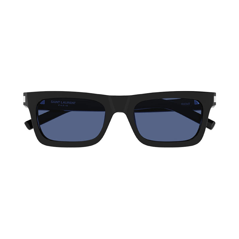 Saint Laurent Sunglasses Rectangle Full Rim, Shiny Black Frame and Solid Blue Lens SL461BETTY009