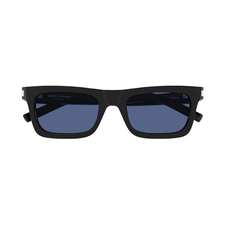 Saint Laurent Sunglasses Rectangle Full Rim, Shiny Black Frame and Solid Blue Lens SL461BETTY009