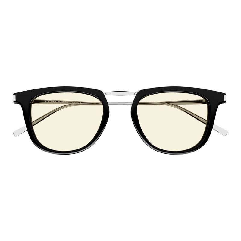 Saint Laurent Sunglasses Square Full Rim, Black/Silver Frame and Light Yellow Lens SL753003