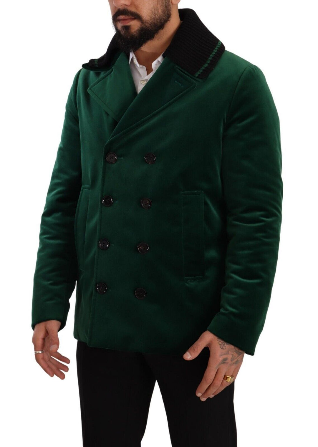 Dolce & Gabbana - Dolce & Gabbana Elegant Velvet Double Breasted Overcoat - JKT3250 - 48 - Ask Me Wear