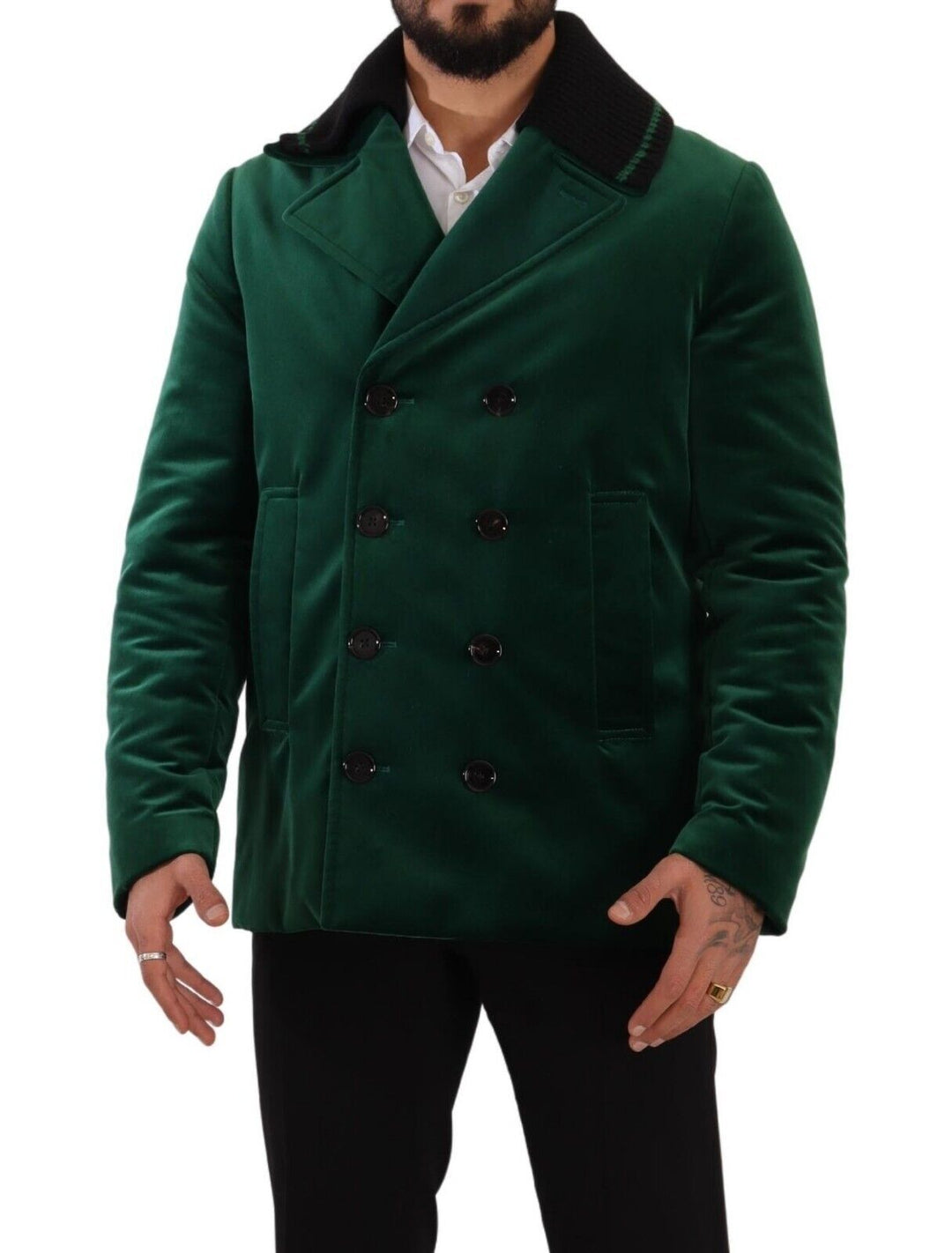 Dolce & Gabbana - Dolce & Gabbana Elegant Velvet Double Breasted Overcoat - JKT3250 - 48 - Ask Me Wear