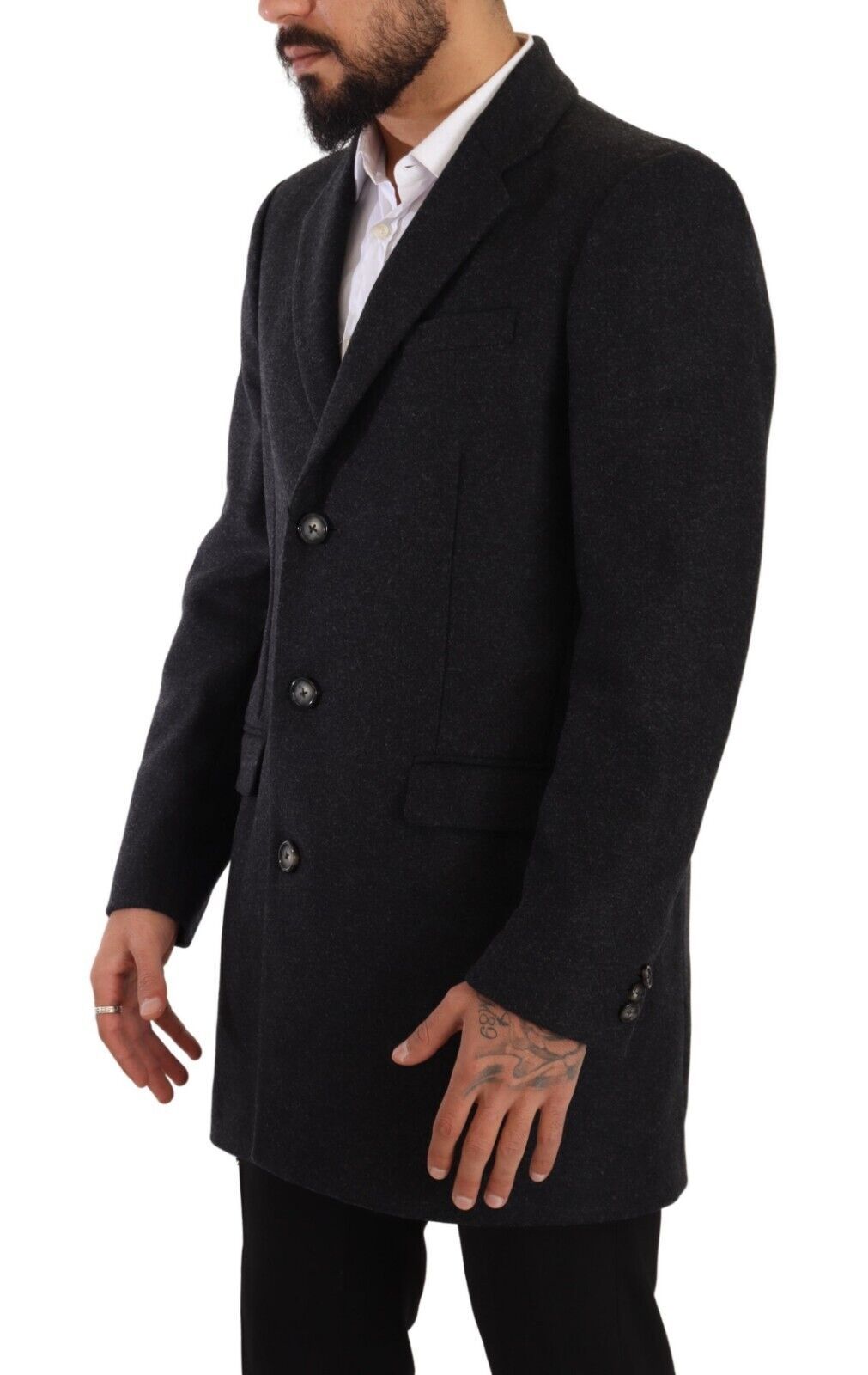 Dolce & Gabbana - Dolce & Gabbana Elegant Dark Grey Woolen Overcoat - JKT3034 - 50 - Ask Me Wear