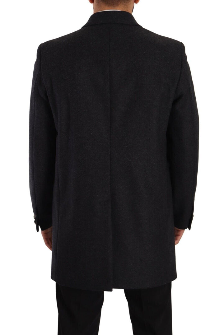 Dolce & Gabbana Elegant Dark Grey Woolen Overcoat