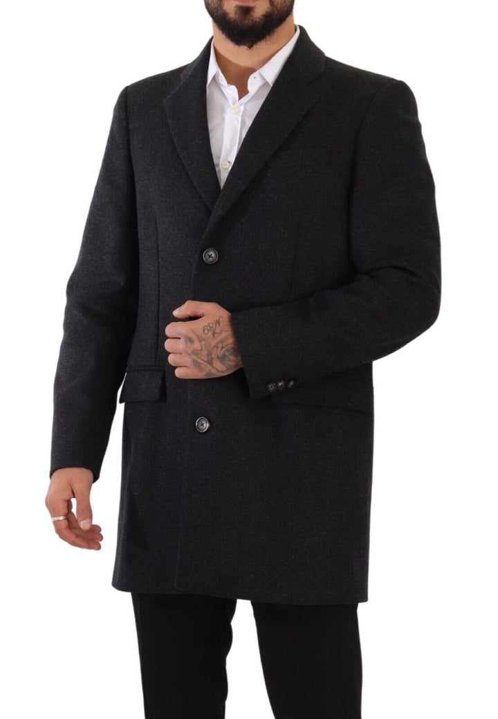 Dolce & Gabbana - Dolce & Gabbana Elegant Dark Grey Woolen Overcoat - JKT3034 - 50 - Ask Me Wear