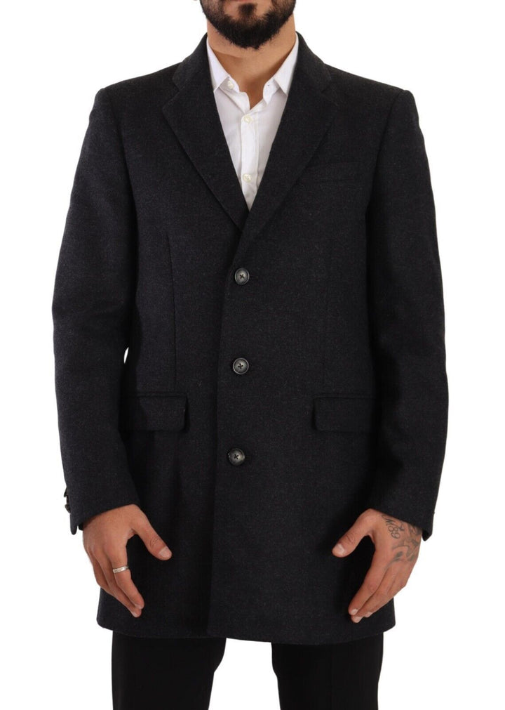 Dolce & Gabbana - Dolce & Gabbana Elegant Dark Grey Woolen Overcoat - JKT3034 - 50 - Ask Me Wear