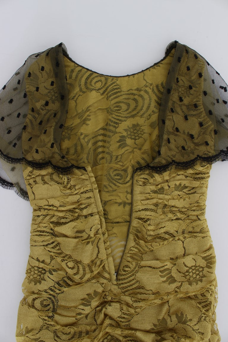 dolce and gabbana yellow lace dress DOLCE & GABBANA Dress Yellow Lace Swarovski Crystal Sleeve IT40 /US6/S RRP $4600