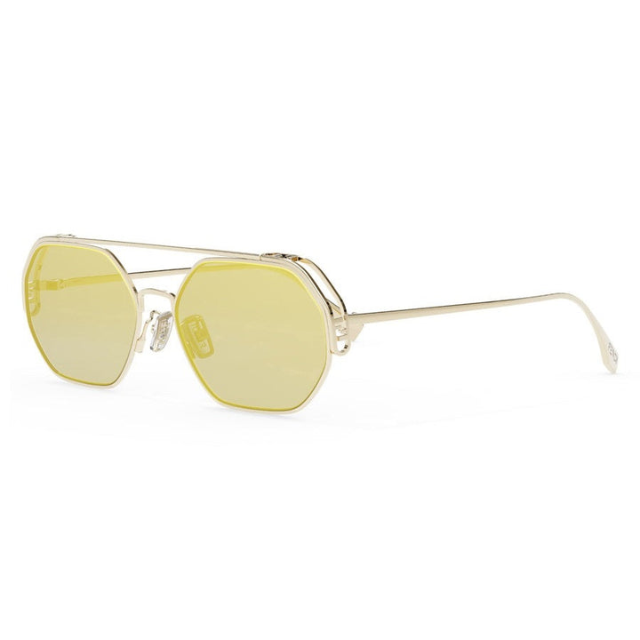 Fendi Geometric Full Rim, with a Gold frame and Yellow Mirror lens.
