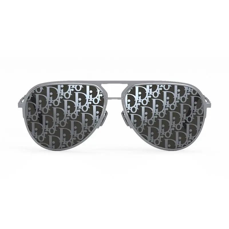 Dior Sunglasses Aviator Full Rim, Shiny Palladium Frame And Blue Grey Dior Pattern Mirror Lens Dioressentiala2Uf0A8