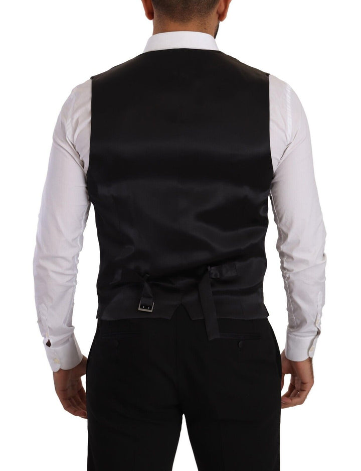Dolce &amp; Gabbana Black Striped Wool Silk Waistcoat Vest by Dolce &amp; Gabbana outlet now on sale