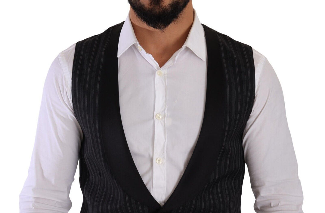 Dolce &amp; Gabbana Black Striped Wool Silk Waistcoat Vest by Dolce &amp; Gabbana outlet now on sale