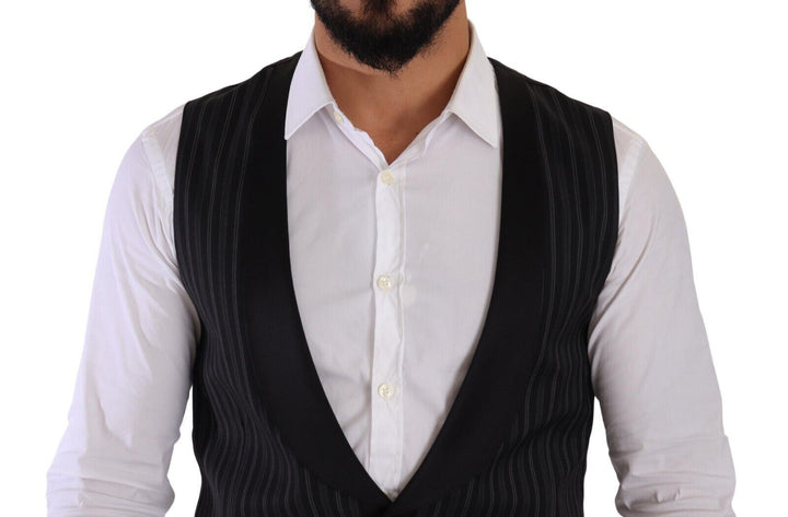 Dolce &amp; Gabbana Black Striped Wool Silk Waistcoat Vest by Dolce &amp; Gabbana outlet now on sale