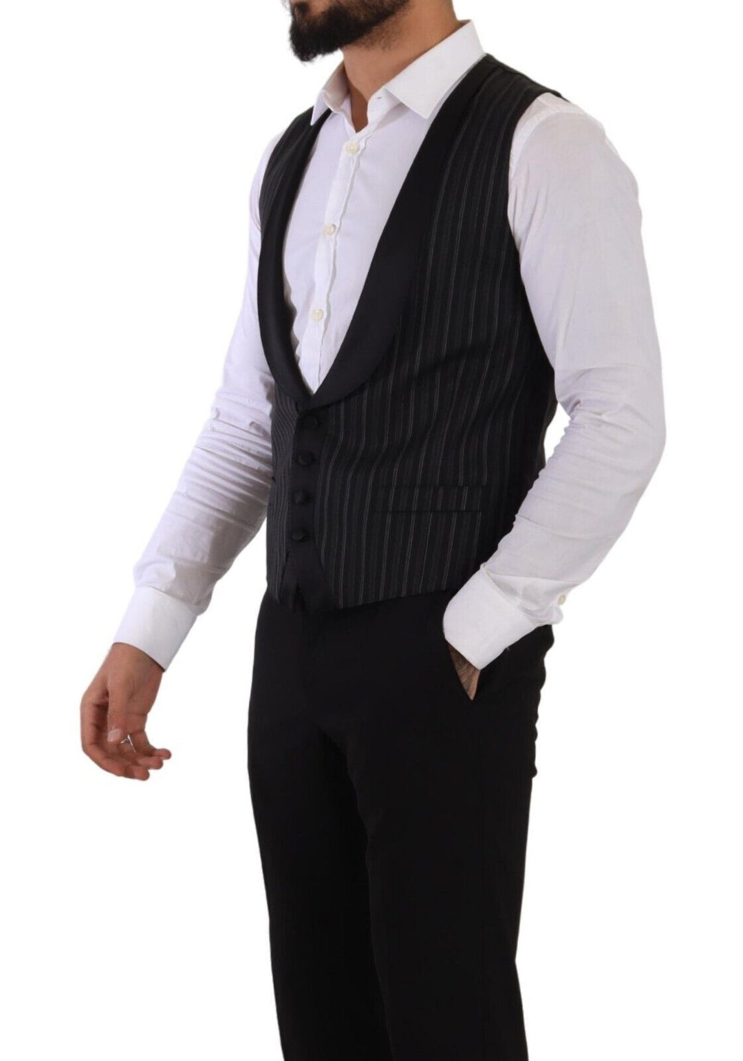 Dolce &amp; Gabbana Black Striped Wool Silk Waistcoat Vest by Dolce &amp; Gabbana outlet now on sale