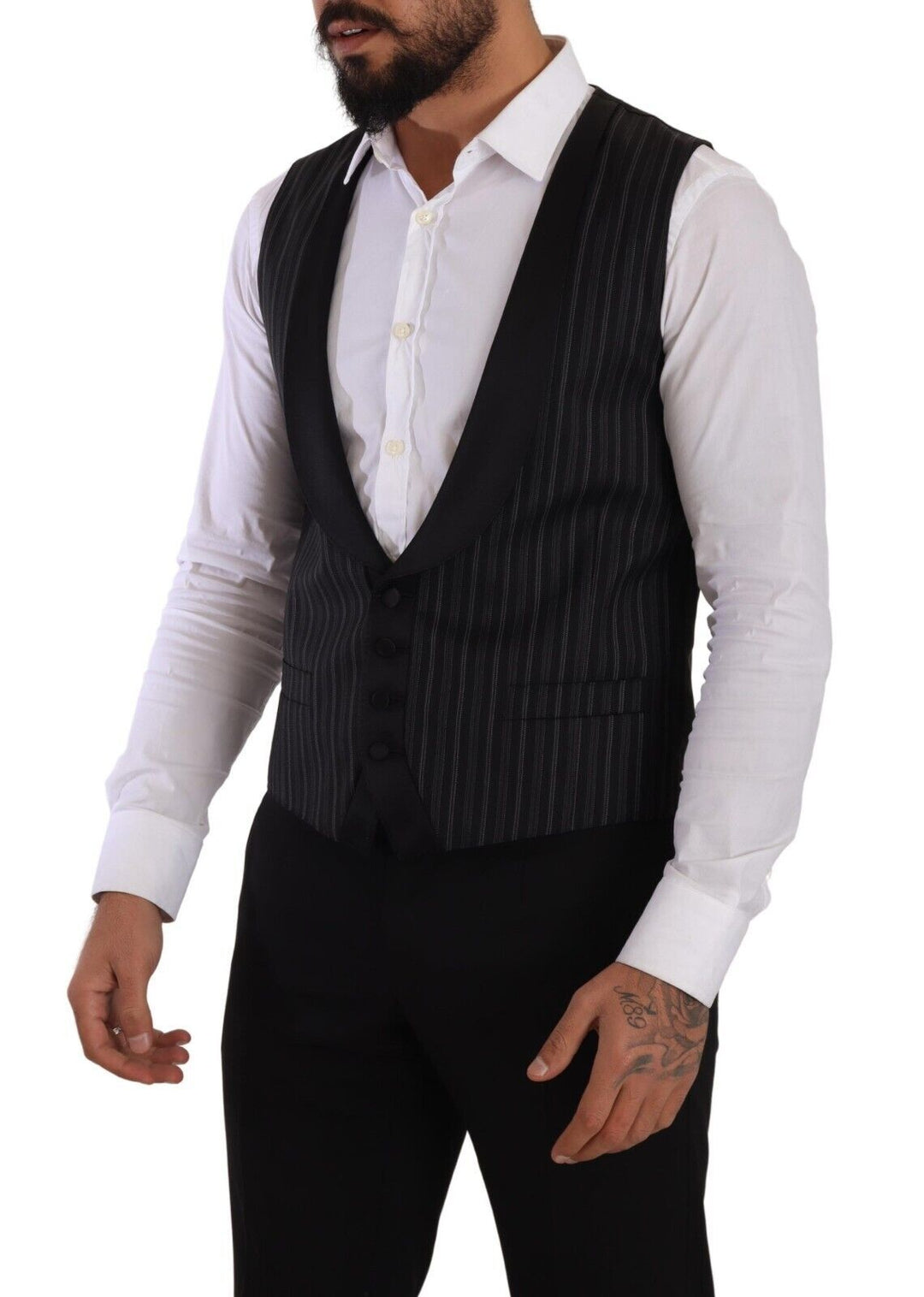 Dolce &amp; Gabbana Black Striped Wool Silk Waistcoat Vest by Dolce &amp; Gabbana outlet now on sale