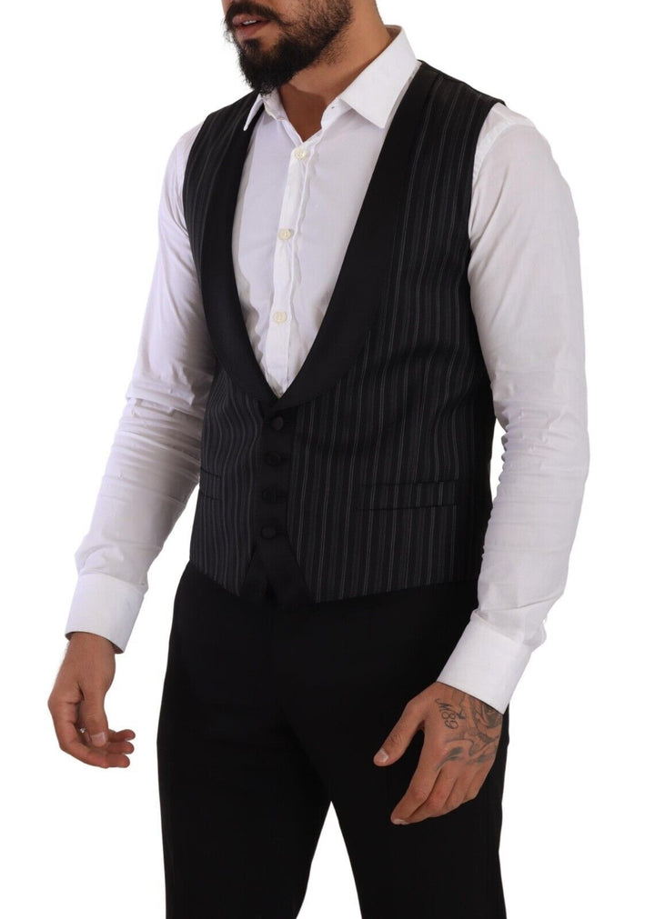 Dolce &amp; Gabbana Black Striped Wool Silk Waistcoat Vest by Dolce &amp; Gabbana outlet now on sale