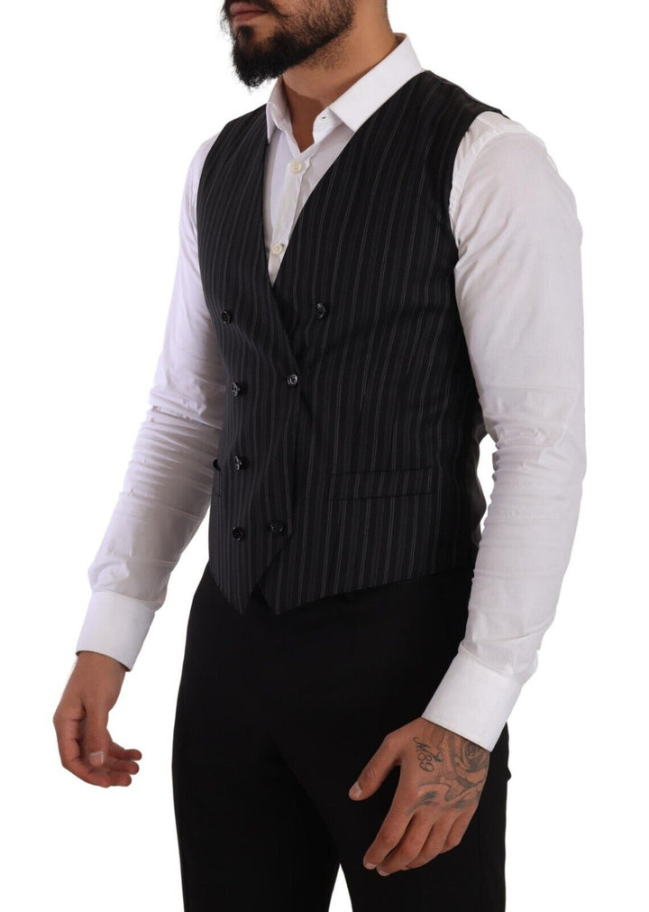 Dolce &amp; Gabbana Gray Striped Double Breasted Waistcoat Vest by Dolce &amp; Gabbana outlet now on sale