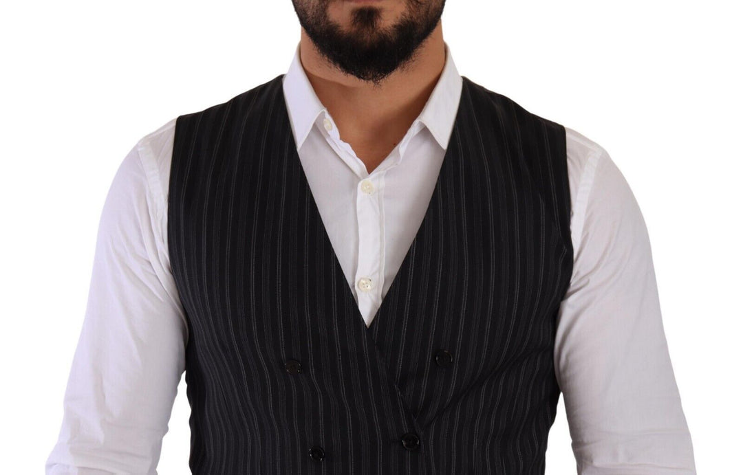 Dolce &amp; Gabbana Gray Striped Double Breasted Waistcoat Vest by Dolce &amp; Gabbana outlet now on sale