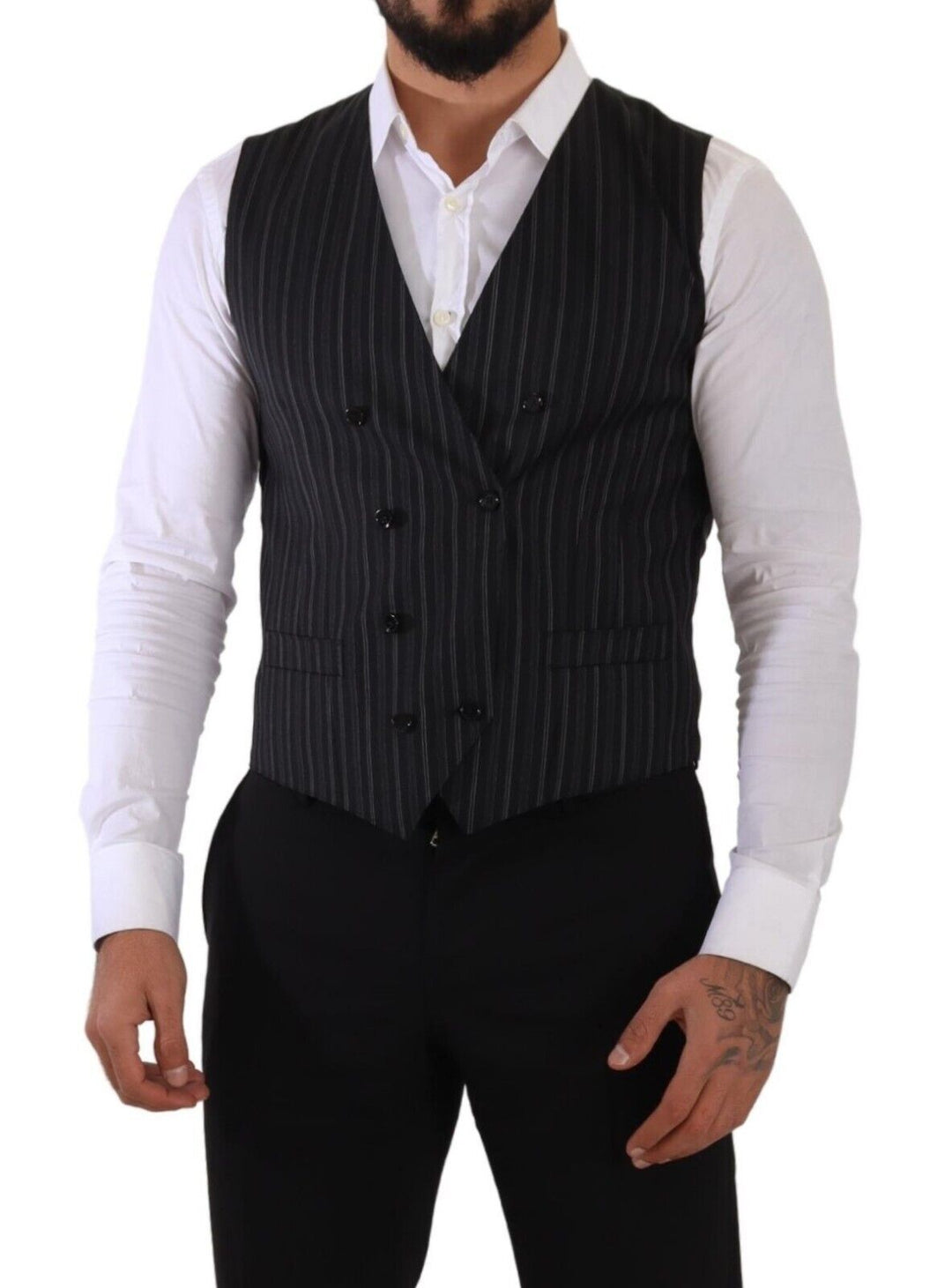 Dolce &amp; Gabbana Gray Striped Double Breasted Waistcoat Vest by Dolce &amp; Gabbana outlet now on sale