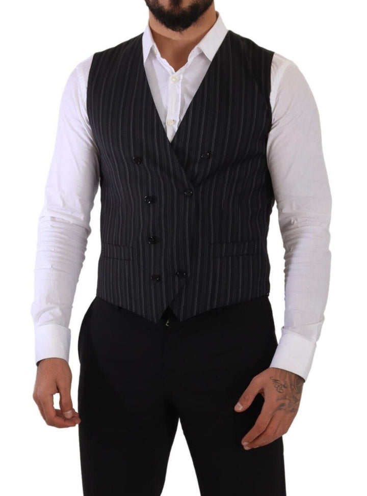 Dolce &amp; Gabbana Gray Striped Double Breasted Waistcoat Vest by Dolce &amp; Gabbana outlet now on sale